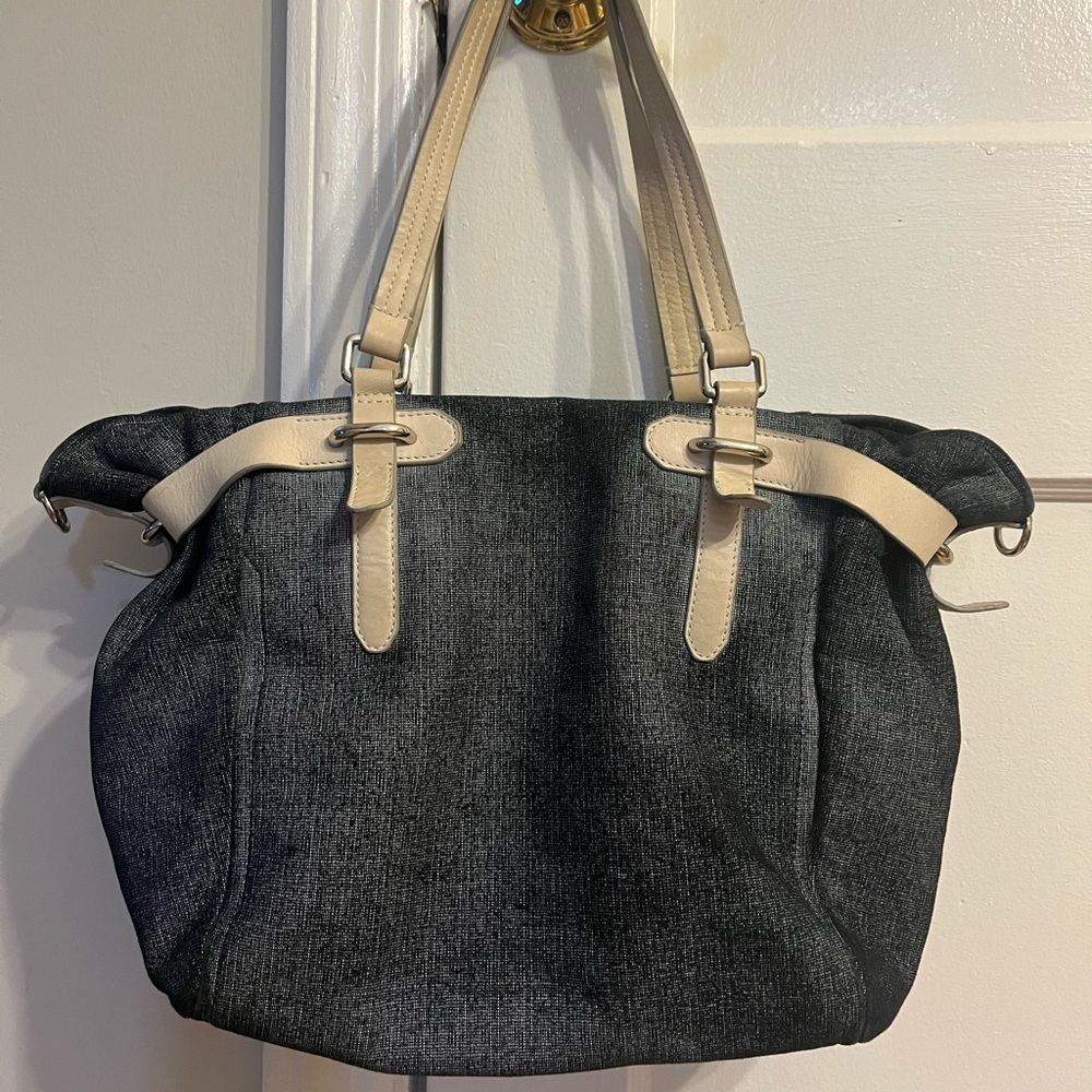 Olivia Harris Black Tote with Cream Straps
